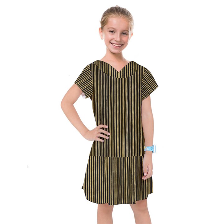 Stylish Golden Strips Kids  Drop Waist Dress