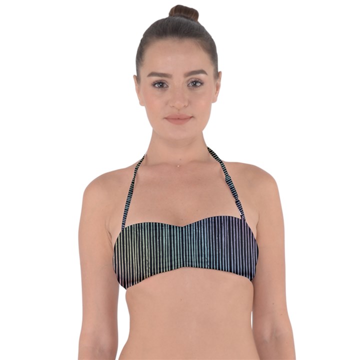 Stylish Rainbow Strips Halter Bandeau Bikini Top