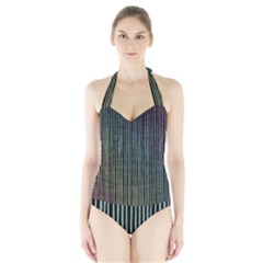 Stylish Rainbow Strips Halter Swimsuit by gatterwe