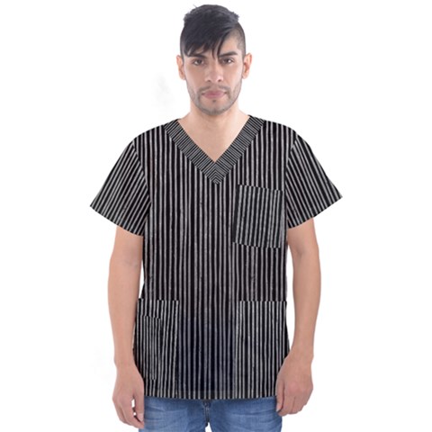 Stylish Silver Strips Men s V-neck Scrub Top by gatterwe