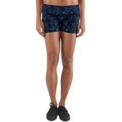 Blue Flower Glitter Look Yoga Shorts by gatterwe