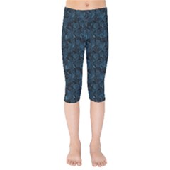 Blue Flower Glitter Look Kids  Capri Leggings  by gatterwe