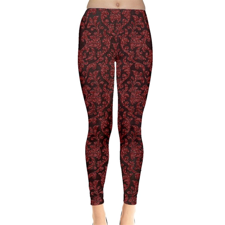 Red Glitter Look Floral Leggings 