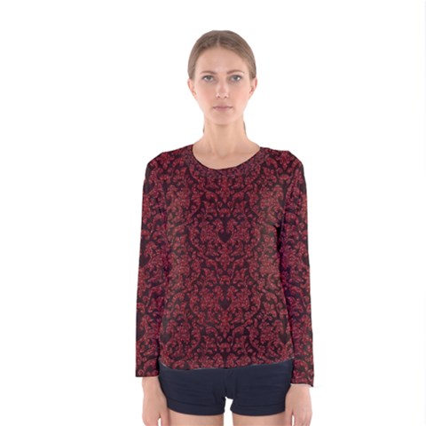 Red Glitter Look Floral Women s Long Sleeve Tee by gatterwe