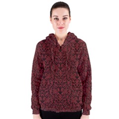 Red Glitter Look Floral Women s Zipper Hoodie by gatterwe