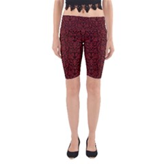 Red Glitter Look Floral Yoga Cropped Leggings by gatterwe