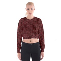 Red Glitter Look Floral Cropped Sweatshirt by gatterwe