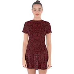 Red Glitter Look Floral Drop Hem Mini Chiffon Dress by gatterwe