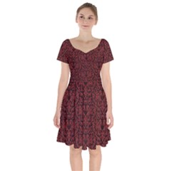 Red Glitter Look Floral Short Sleeve Bardot Dress by gatterwe