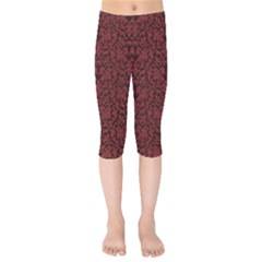 Red Glitter Look Floral Kids  Capri Leggings  by gatterwe