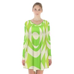 Green Shapes Canvas                         Long Sleeve Velvet V-neck Dress by LalyLauraFLM