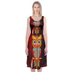 Cute Owl, Mandala Design Midi Sleeveless Dress by FantasyWorld7