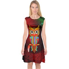 Cute Owl, Mandala Design Capsleeve Midi Dress by FantasyWorld7