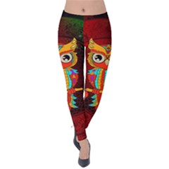 Cute Owl, Mandala Design Velvet Leggings by FantasyWorld7