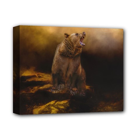 Roaring Grizzly Bear Deluxe Canvas 14  X 11  by gatterwe