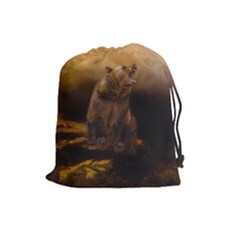 Roaring Grizzly Bear Drawstring Pouches (large)  by gatterwe