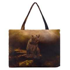 Roaring Grizzly Bear Zipper Medium Tote Bag by gatterwe