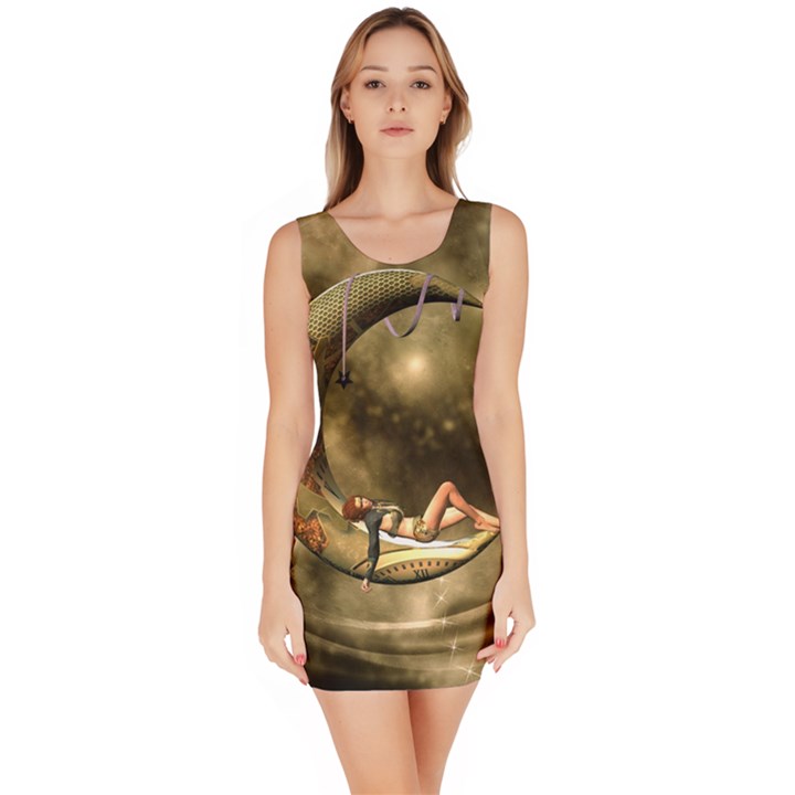 Steampunk Lady  In The Night With Moons Bodycon Dress