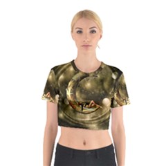 Steampunk Lady  In The Night With Moons Cotton Crop Top by FantasyWorld7