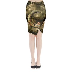 Steampunk Lady  In The Night With Moons Midi Wrap Pencil Skirt by FantasyWorld7