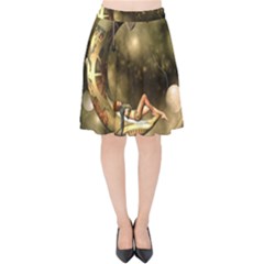 Steampunk Lady  In The Night With Moons Velvet High Waist Skirt by FantasyWorld7