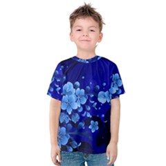 Floral Design, Cherry Blossom Blue Colors Kids  Cotton Tee