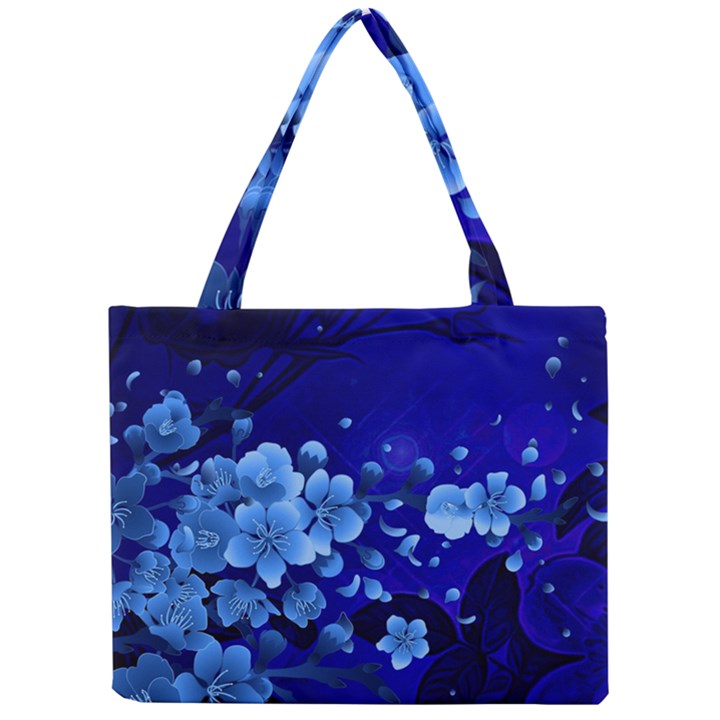 Floral Design, Cherry Blossom Blue Colors Mini Tote Bag