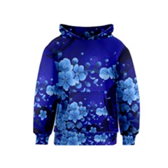 Floral Design, Cherry Blossom Blue Colors Kids  Pullover Hoodie