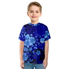 Floral Design, Cherry Blossom Blue Colors Kids  Sport Mesh Tee