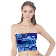 Floral Design, Cherry Blossom Blue Colors Tube Top