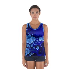 Floral Design, Cherry Blossom Blue Colors Sport Tank Top  by FantasyWorld7