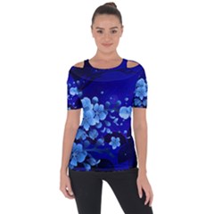 Floral Design, Cherry Blossom Blue Colors Short Sleeve Top