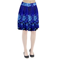 Floral Design, Cherry Blossom Blue Colors Pleated Skirt by FantasyWorld7