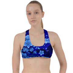 Floral Design, Cherry Blossom Blue Colors Criss Cross Racerback Sports Bra