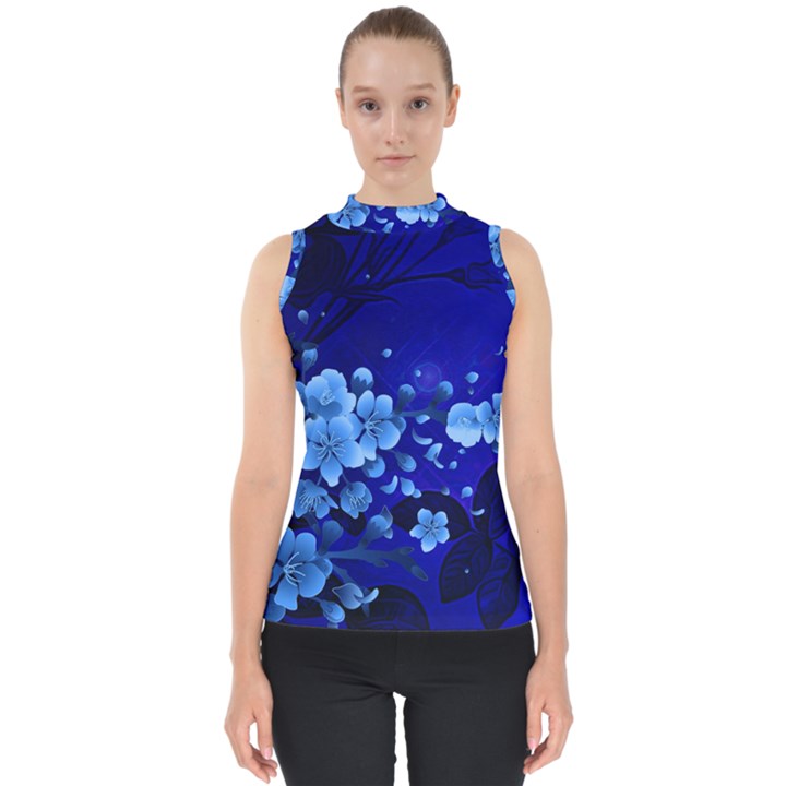 Floral Design, Cherry Blossom Blue Colors Shell Top