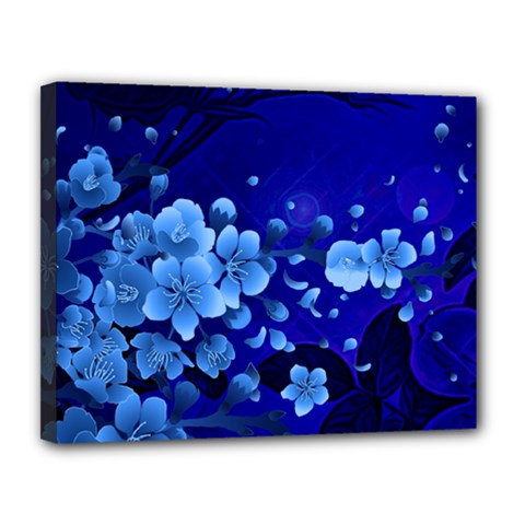 Floral Design, Cherry Blossom Blue Colors Canvas 14  x 11 