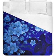 Floral Design, Cherry Blossom Blue Colors Duvet Cover (King Size)