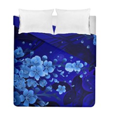 Floral Design, Cherry Blossom Blue Colors Duvet Cover Double Side (Full/ Double Size)