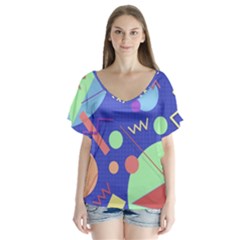 Memphis #42 V-neck Flutter Sleeve Top by RockettGraphics