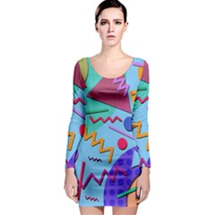 Memphis #10 Long Sleeve Bodycon Dress by RockettGraphics