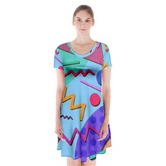 Memphis #10 Short Sleeve V-neck Flare Dress by RockettGraphics