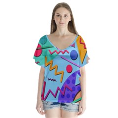 Memphis #10 V-neck Flutter Sleeve Top by RockettGraphics