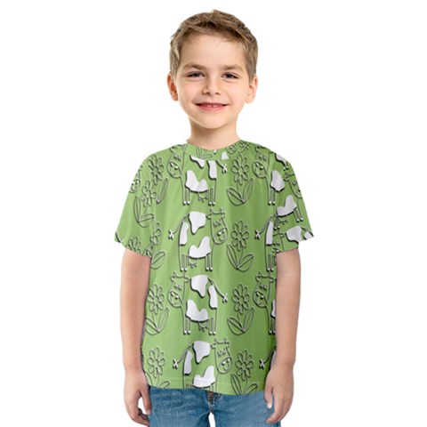 Cow Flower Pattern Wallpaper Kids  Sport Mesh Tee by Nexatart