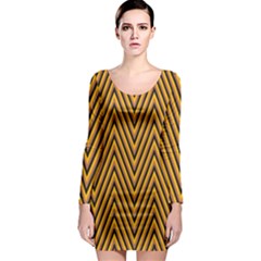 Chevron Brown Retro Vintage Long Sleeve Bodycon Dress by Nexatart