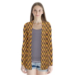 Chevron Brown Retro Vintage Drape Collar Cardigan by Nexatart