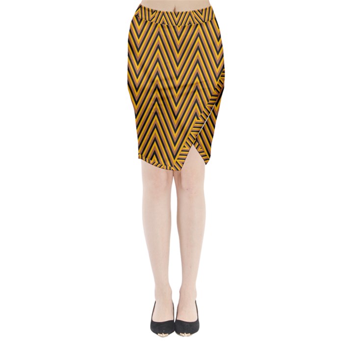 Chevron Brown Retro Vintage Midi Wrap Pencil Skirt