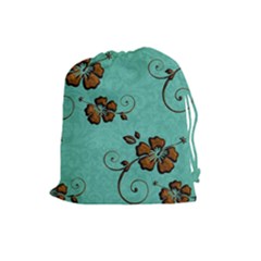 Chocolate Background Floral Pattern Drawstring Pouches (large)  by Nexatart