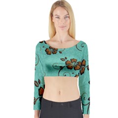 Chocolate Background Floral Pattern Long Sleeve Crop Top by Nexatart