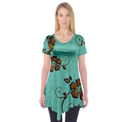 Chocolate Background Floral Pattern Short Sleeve Tunic  by Nexatart