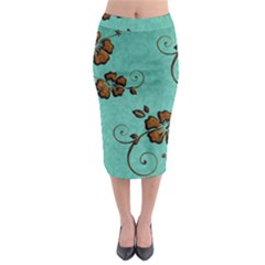 Chocolate Background Floral Pattern Midi Pencil Skirt by Nexatart